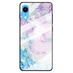 For iPhone XR Marble Pattern Glass Protective Case(Ink Pink)