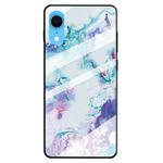 For iPhone XR Marble Pattern Glass Protective Case(Ink Purple)