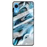 For iPhone XR Marble Pattern Glass Protective Case(Ink Blue)