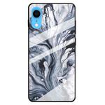 For iPhone XR Marble Pattern Glass Protective Case(Ink Black)