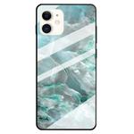 For iPhone 11 Marble Pattern Glass Protective Case(Cyan)