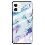 For iPhone 11 Marble Pattern Glass Protective Case(Ink Purple)