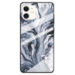 For iPhone 11 Marble Pattern Glass Protective Case(Ink Black)