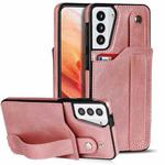 For Samsung Galaxy S21 5G Crazy Horse Texture Shockproof TPU + PU Leather Case with Card Slot & Wrist Strap Holder(Rose Gold)