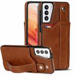 For Samsung Galaxy S21 5G Crazy Horse Texture Shockproof TPU + PU Leather Case with Card Slot & Wrist Strap Holder(Brown)