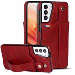 For Samsung Galaxy S21+ 5G Crazy Horse Texture Shockproof TPU + PU Leather Case with Card Slot & Wrist Strap Holder(Red)