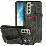 For Samsung Galaxy S21 FE Crazy Horse Texture Shockproof TPU + PU Leather Case with Card Slot & Wrist Strap Holder(Emerald Green)
