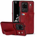 For Samsung Galaxy S20 Ultra Crazy Horse Texture Shockproof TPU + PU Leather Case with Card Slot & Wrist Strap Holder(Red)