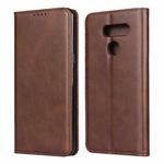 For LG K50S Calf Texture Magnetic Horizontal Flip Leather Case with Holder & Card Slots & Wallet(Brown)