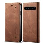 For Galaxy S10 5G Denim Texture Casual Style Horizontal Flip Leather Case with Holder & Card Slots & Wallet(Brown)