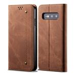 For Galaxy S10e Denim Texture Casual Style Horizontal Flip Leather Case with Holder & Card Slots & Wallet(Brown)