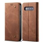 For Galaxy S10+ Denim Texture Casual Style Horizontal Flip Leather Case with Holder & Card Slots & Wallet(Brown)