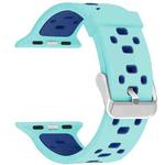 Square Hole Two-color Silicone Buckle Strap Watch Band For Apple Watch Series 9&8&7 41mm / SE 3&SE 2&6&SE&5&4 40mm / 3&2&1 38mm(Teal Green + Blue)