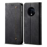 For OnePlus 7T Denim Texture Casual Style Horizontal Flip Leather Case with Holder & Card Slots & Wallet(Black)