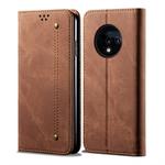 For OnePlus 7T Denim Texture Casual Style Horizontal Flip Leather Case with Holder & Card Slots & Wallet(Brown)