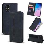 For Samsung Galaxy A71 5G Skin-feel Calfskin Texture Magnetic Dual-Fold Horizontal Flip Leather Case with Holder & Card Slots & Wallet(Black)