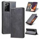 For Samsung Galaxy Note20 Ultra Skin-feel Calfskin Texture Magnetic Dual-Fold Horizontal Flip Leather Case with Holder & Card Slots & Wallet(Black)
