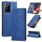 For Samsung Galaxy Note20 Ultra Skin-feel Calfskin Texture Magnetic Dual-Fold Horizontal Flip Leather Case with Holder & Card Slots & Wallet(Blue)