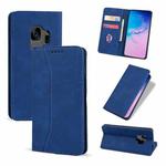 For Samsung Galaxy S9 Skin-feel Calfskin Texture Magnetic Dual-Fold Horizontal Flip Leather Case with Holder & Card Slots & Wallet(Blue)