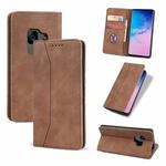 For Samsung Galaxy S9 Skin-feel Calfskin Texture Magnetic Dual-Fold Horizontal Flip Leather Case with Holder & Card Slots & Wallet(Brown)