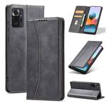 For Xiaomi Redmi Note 10 4G Skin-feel Calfskin Texture Magnetic Dual-Fold Horizontal Flip Leather Case with Holder & Card Slots & Wallet(Black)