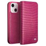 For iPhone 13 QIALINO Small Crocodile Texture Horizontal Flip Leather Case with Holder & Card Slots & Wallet(Rose Red)