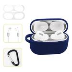 For AirPods Pro Silicone Wireless Earphone Protective Case Storage Box with Hook & Anti-drop Rope(Blue+Silver Inner Sticker)
