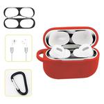 For AirPods Pro Silicone Wireless Earphone Protective Case Storage Box with Hook & Anti-drop Rope(Red+Black Inner Sticker)