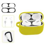 For AirPods Pro Silicone Wireless Earphone Protective Case Storage Box with Hook & Anti-drop Rope(Yellow+Black Inner Sticker)