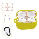 For AirPods Pro Silicone Wireless Earphone Protective Case Storage Box with Hook & Anti-drop Rope(Yellow+Blush Gold Inner Sticker)
