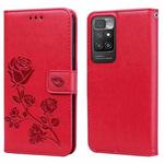 For Xiaomi Redmi 10 Rose Embossed Horizontal Flip PU Leather Case with Holder & Card Slots & Wallet(Red)