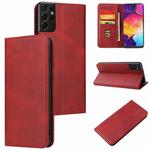For Samsung Galaxy S21 Ultra 5G Calf Texture Magnetic Horizontal Flip Leather Case with Holder & Card Slots & Wallet(Red)