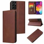 For Samsung Galaxy S21 Ultra 5G Calf Texture Magnetic Horizontal Flip Leather Case with Holder & Card Slots & Wallet(Brown)
