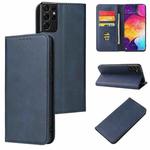 For Samsung Galaxy S21 Ultra 5G Calf Texture Magnetic Horizontal Flip Leather Case with Holder & Card Slots & Wallet(Blue)