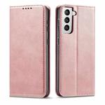 For Samsung Galaxy S21 FE Calf Texture Magnetic Horizontal Flip Leather Case with Holder & Card Slots & Wallet(Rose Gold)