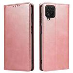 For Samsung Galaxy A12 Calf Texture Magnetic Horizontal Flip Leather Case with Holder & Card Slots & Wallet(Rose Gold)