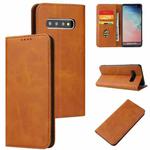 For Samsung Galaxy S10 Calf Texture Magnetic Horizontal Flip Leather Case with Holder & Card Slots & Wallet(Khaki)