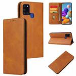 For Samsung Galaxy A21s Calf Texture Magnetic Horizontal Flip Leather Case with Holder & Card Slots & Wallet(Khaki)
