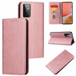 For Samsung Galaxy A72 5G / 4G Calf Texture Magnetic Horizontal Flip Leather Case with Holder & Card Slots & Wallet(Rose Gold)