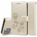 For iPhone 13 mini Rose Embossed Horizontal Flip PU Leather Case with Holder & Card Slots & Wallet (Gold)