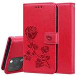 For iPhone 13 Pro Rose Embossed Horizontal Flip PU Leather Case with Holder & Card Slots & Wallet (Red)