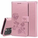 For iPhone 13 Pro Rose Embossed Horizontal Flip PU Leather Case with Holder & Card Slots & Wallet (Rose Gold)