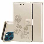 For iPhone 13 Pro Max Rose Embossed Horizontal Flip PU Leather Case with Holder & Card Slots & Wallet (Gold)