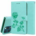 For iPhone 13 Pro Max Rose Embossed Horizontal Flip PU Leather Case with Holder & Card Slots & Wallet (Green)