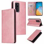 For Huawei P40 Calf Texture Magnetic Horizontal Flip Leather Case with Holder & Card Slots & Wallet(Rose Gold)