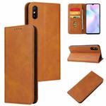 For Xiaomi Redmi 9A Calf Texture Magnetic Horizontal Flip Leather Case with Holder & Card Slots & Wallet(Khaki)