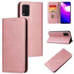 For Xiaomi Mi 10 Lite Calf Texture Magnetic Horizontal Flip Leather Case with Holder & Card Slots & Wallet(Rose Gold)