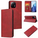 For Xiaomi Mi 11 Calf Texture Magnetic Horizontal Flip Leather Case with Holder & Card Slots & Wallet(Red)