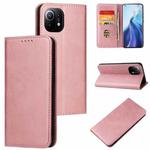 For Xiaomi Mi 11 Calf Texture Magnetic Horizontal Flip Leather Case with Holder & Card Slots & Wallet(Rose Gold)