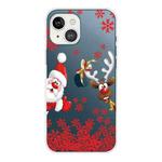 For iPhone 13 Christmas Series Transparent TPU Protective Case(Red Leaves Old Man)